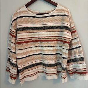 Liverpool Striped Knit Crew Sweater, Large, Funnel Out Sleeves
